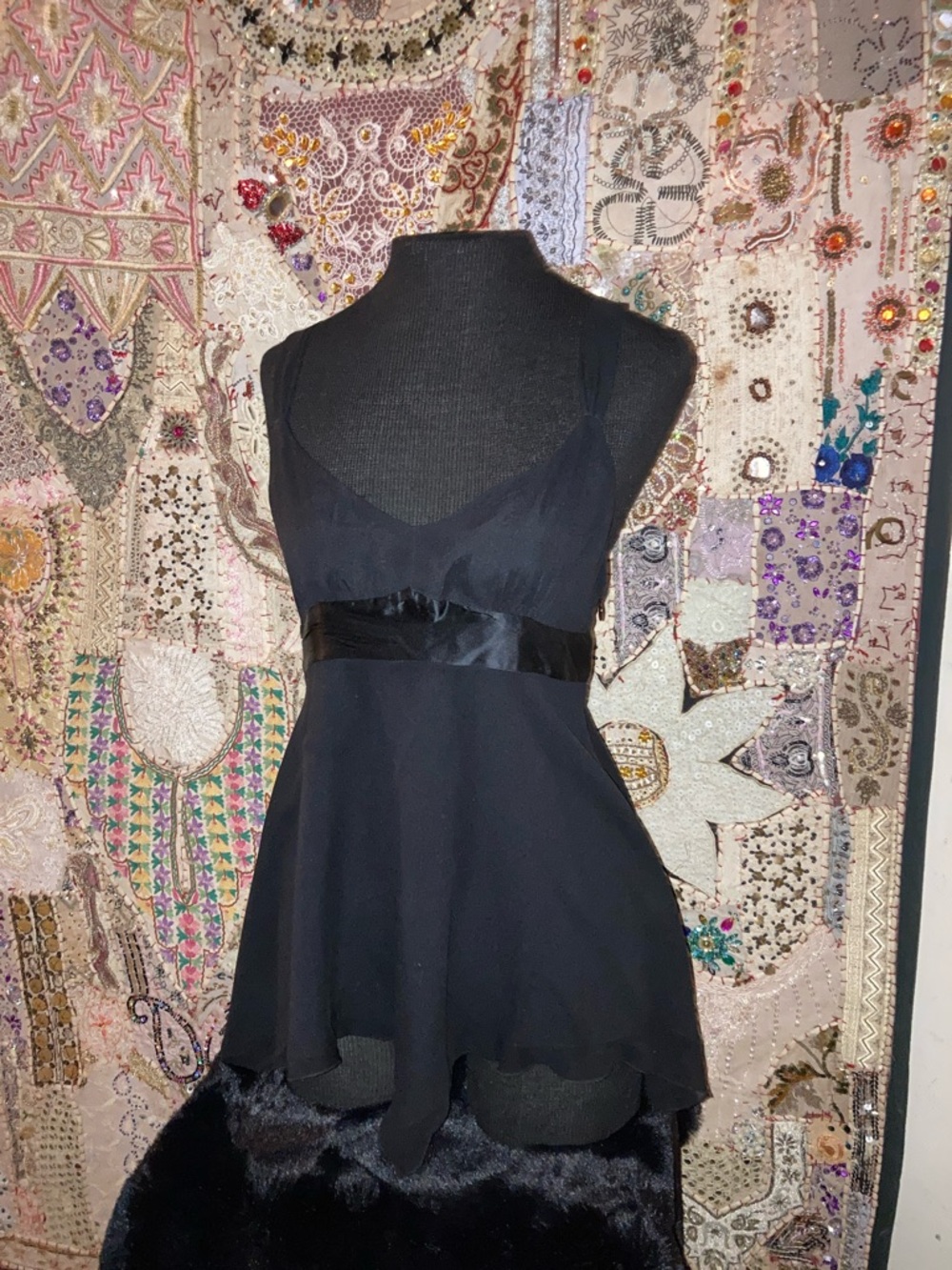 Women’s Black Asymmetrical Empire-Waist Sleeveless Dress